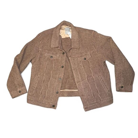 GAP Men’s XXL Houndstooth Wool Blend Jacket Brown Button Front New With Tags $18 - Picture 7 of 7